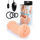 Телесный двусторонний мастурбатор с вибропулей и эрекционными кольцами в комплекте - Sexy Girl - в Красноярске купить с доставкой