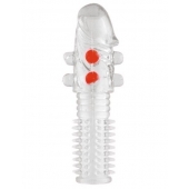 Гелевая прозрачная насадка с шариками и шипами - 14 см. - Toyfa Basic - в Красноярске купить с доставкой