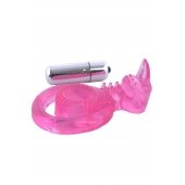 Розовая вибронасадка со стимулятор клитора   Язычок - Toyfa Basic - в Красноярске купить с доставкой