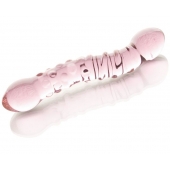 Двусторонний розовый фаллос  с рёбрами и точками - 19,5 см. - Sexus купить с доставкой в интернет-магазине Orgasmix в Красноярске Двусторонний розовый фаллос  с рёбрами и точками - 19,5 см. - Sexus