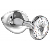 Большая серебристая анальная пробка Diamond Clear Sparkle Large с прозрачным кристаллом - 8 см. - Lola Games - купить с доставкой в Красноярске