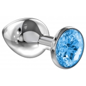 Большая серебристая анальная пробка Diamond Light blue Sparkle Large с голубым кристаллом - 8 см. - Lola Games - купить с доставкой в Красноярске