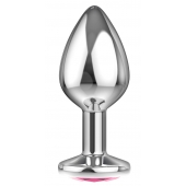 Большая серебристая анальная пробка Diamond Pink Sparkle Large с розовым кристаллом - 8 см. - Lola Games - купить с доставкой в Красноярске