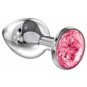 Большая серебристая анальная пробка Diamond Pink Sparkle Large с розовым кристаллом - 8 см. - Lola Games - купить с доставкой в Красноярске