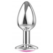 Малая серебристая анальная пробка Diamond Pink Sparkle Small с розовым кристаллом - 7 см. - Lola Games - купить с доставкой в Красноярске