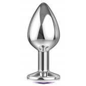 Большая серебристая анальная пробка Diamond Purple Sparkle Large с фиолетовым кристаллом - 8 см. - Lola Games - купить с доставкой в Красноярске