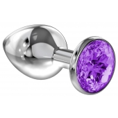 Большая серебристая анальная пробка Diamond Purple Sparkle Large с фиолетовым кристаллом - 8 см. - Lola Games - купить с доставкой в Красноярске