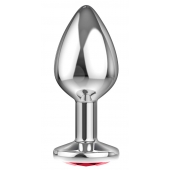 Большая серебристая анальная пробка Diamond Red Sparkle Large с красным кристаллом - 8 см. - Lola Games - купить с доставкой в Красноярске