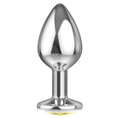 Большая серебристая анальная пробка Diamond Yellow Sparkle Large с жёлтым кристаллом - 8 см. - Lola Games - купить с доставкой в Красноярске