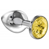 Большая серебристая анальная пробка Diamond Yellow Sparkle Large с жёлтым кристаллом - 8 см. - Lola Games - купить с доставкой в Красноярске