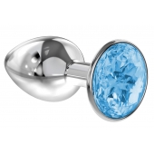 Малая серебристая анальная пробка Diamond Light blue Sparkle Small с голубым кристаллом - 7 см. - Lola Games - купить с доставкой в Красноярске