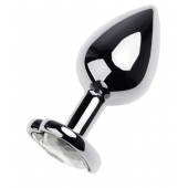 Серебристая анальная пробка с прозрачным кристаллом-сердцем - 8 см. - ToyFa - купить с доставкой в Красноярске