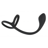 Эрекционное кольцо с утяжкой на мошонку и анальным плаг Black Velvets - Orion - в Красноярске купить с доставкой