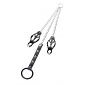 Черно-серебристые зажимы для сосков с кольцом для пениса TOYFA Metal - ToyFa - купить с доставкой в Красноярске