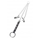 Серебристо-чёрные зажимы для сосков с кольцом для пениса TOYFA Metal - ToyFa - купить с доставкой в Красноярске