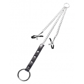 Серебристо-чёрные зажимы для сосков с кольцом для пениса TOYFA Metal - ToyFa - купить с доставкой в Красноярске