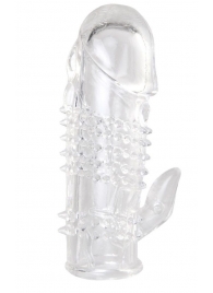 Прозрачная гелевая насадка с шипами и клиторальным отростком - 13 см. - Toyfa Basic - в Красноярске купить с доставкой