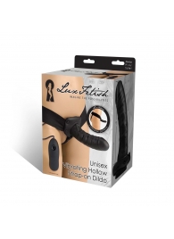 Чёрный полый страпон с вибрацией Unisex Vibrating Hollow Strap-On - 14 см. - Lux Fetish - купить с доставкой в Красноярске