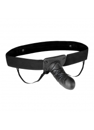 Чёрный полый страпон с вибрацией Unisex Vibrating Hollow Strap-On - 14 см. - Lux Fetish - купить с доставкой в Красноярске