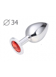 Коническая серебристая анальная втулка с красным кристаллом - 8,2 см. - Anal Jewelry Plug - купить с доставкой в Красноярске