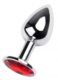 Маленькая коническая серебристая анальная пробка с красным кристаллом - 7 см. - ToyFa - купить с доставкой в Красноярске