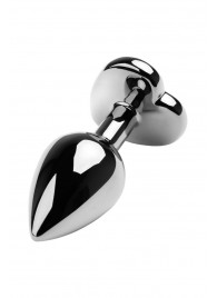 Серебристая коническая анальная пробка с красным кристаллом-сердечком - 7 см. - ToyFa - купить с доставкой в Красноярске