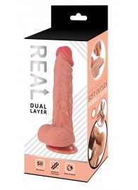 Телесный реалистичный фаллоимитатор Real Dual Layer - 23 см. - Real