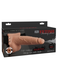 Телесный полый страпон с имитацией эякуляции 7.5  Hollow Squirting Strap-On with Balls Flesh - 21,6 см. - Pipedream - купить с доставкой в Красноярске