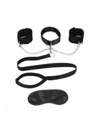 Чёрный ошейник с наручниками и поводком Collar Cuffs   Leash Set - Lux Fetish - купить с доставкой в Красноярске