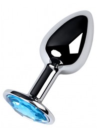 Серебристая конусовидная анальная пробка с голубым кристаллом - 7 см. - ToyFa - купить с доставкой в Красноярске
