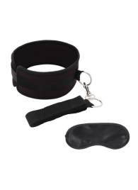 Черный ошейник с длинным поводком Collar and Leash Set - Lux Fetish - купить с доставкой в Красноярске