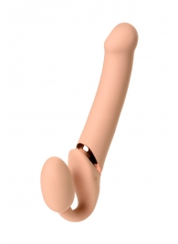 Телесный безремневой вибрострапон Vibrating Bendable Strap-On L - Strap-on-me - купить с доставкой в Красноярске