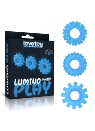 Набор из 3 голубых, светящихся в темноте эрекционных колец Lumino Play - Lovetoy - в Красноярске купить с доставкой