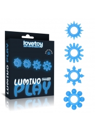 Набор из 4 голубых, светящихся в темноте эрекционных колец Lumino Play - Lovetoy - в Красноярске купить с доставкой