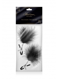 Зажимы на соски с черными пуховыми кисточками Sweet Caress Feather Nipple Clumps - Sweet Caress - купить с доставкой в Красноярске