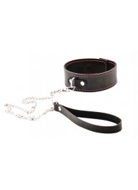 Черный широкий ошейник с красной строчкой и поводком - Crazy Handmade - купить с доставкой в Красноярске