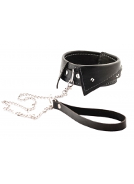 Черный ошейник-воротничок с металлическим поводком - Crazy Handmade - купить с доставкой в Красноярске