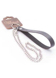 Серебристый металлический поводок с кожаной черной ручкой - 80 см. - Crazy Handmade - купить с доставкой в Красноярске