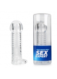 Прозрачная рельефная насадка-реалистик с петлей для мошонки - 13,5 см. - Sex Expert - в Красноярске купить с доставкой