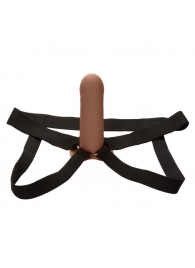 Коричневый фаллопротез из силикона Extension with Harness - 15,75 см. - California Exotic Novelties - купить с доставкой в Красноярске