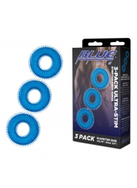 Комплект из трех голубых колец для эрекции 3-Pack Ultra-Stim Stretch Cock Rings - BlueLine - в Красноярске купить с доставкой