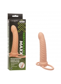 Телесная насадка для двойного проникновения Rechargeable Ribbed Dual Penetrator с вибрацией - California Exotic Novelties - купить с доставкой в Красноярске