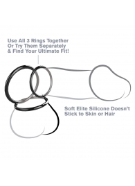 Набор из трех черных эрекционных колец Silicone 3-Ring Stamina Set - Pipedream - в Красноярске купить с доставкой