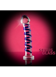 Фаллоимитатор из стекла с синей спиралью - 18 см. - Sexus купить с доставкой в интернет-магазине Orgasmix в Красноярске Фаллоимитатор из стекла с синей спиралью - 18 см. - Sexus