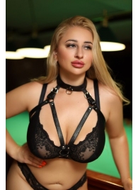 Черная кожаная сбруя с ошейником plus size из нежной кожи - БДСМ Арсенал - купить с доставкой в Красноярске