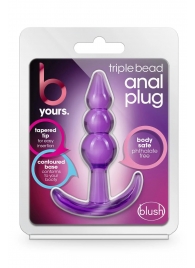 Фиолетовый анальный стимулятор Triple Bead Anal Plug - 9 см. - Blush Novelties