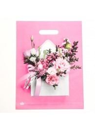 Розовый пакет с цветочным принтом и вырубной ручкой (40х31 см) - Сима-Ленд - купить с доставкой в Красноярске