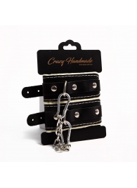 Черные скругленные наручники с мягкой бежевой подкладкой - Crazy Handmade - купить с доставкой в Красноярске