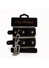 Черные скругленные наручники с мягкой бежевой подкладкой - Crazy Handmade - купить с доставкой в Красноярске