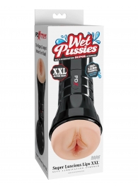 Телесный мастурбатор-вагина в черной колбе Super Luscious Lips XXL - Pipedream - в Красноярске купить с доставкой